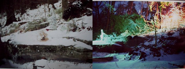 Pair of birds and girl statue